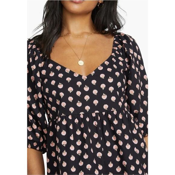 Billabong Breezy Palms Black Pebble Cotton Sundress Puff Sleeves Romantic NWT XL - Picture 8 of 16